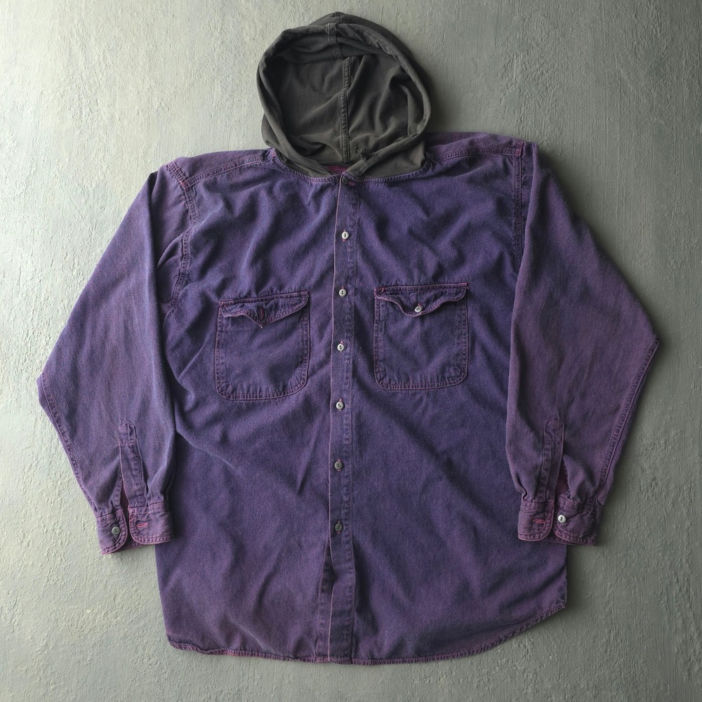 Vintage 90s Shah Safari Purple Hooded Flannel Shirt XL Skater